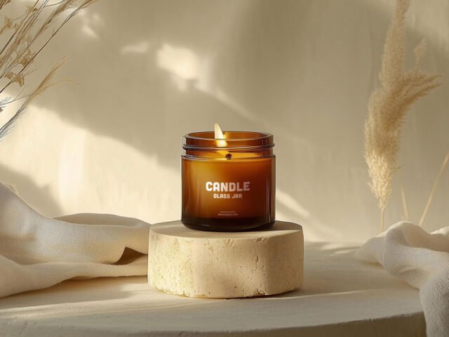 Amber Glass Candle Jar Mockup