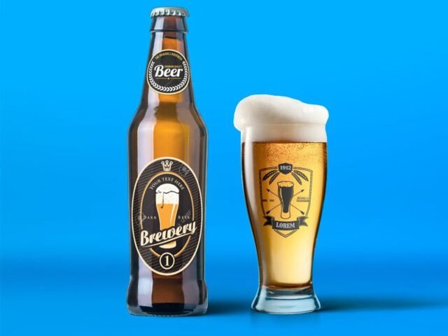 Beer Bottle & Glass Mockup