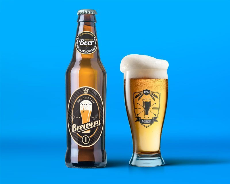 Beer Bottle & Glass Mockup