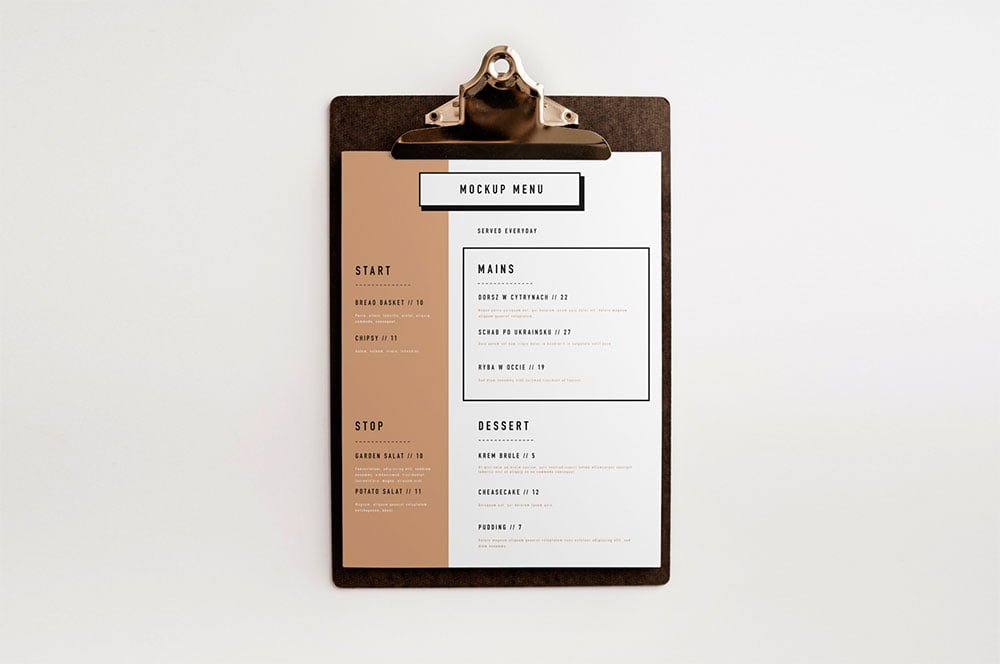Clipboard Menu Mockup