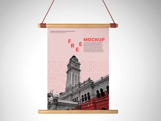 Hanging Wooden Frame Poster Mockup