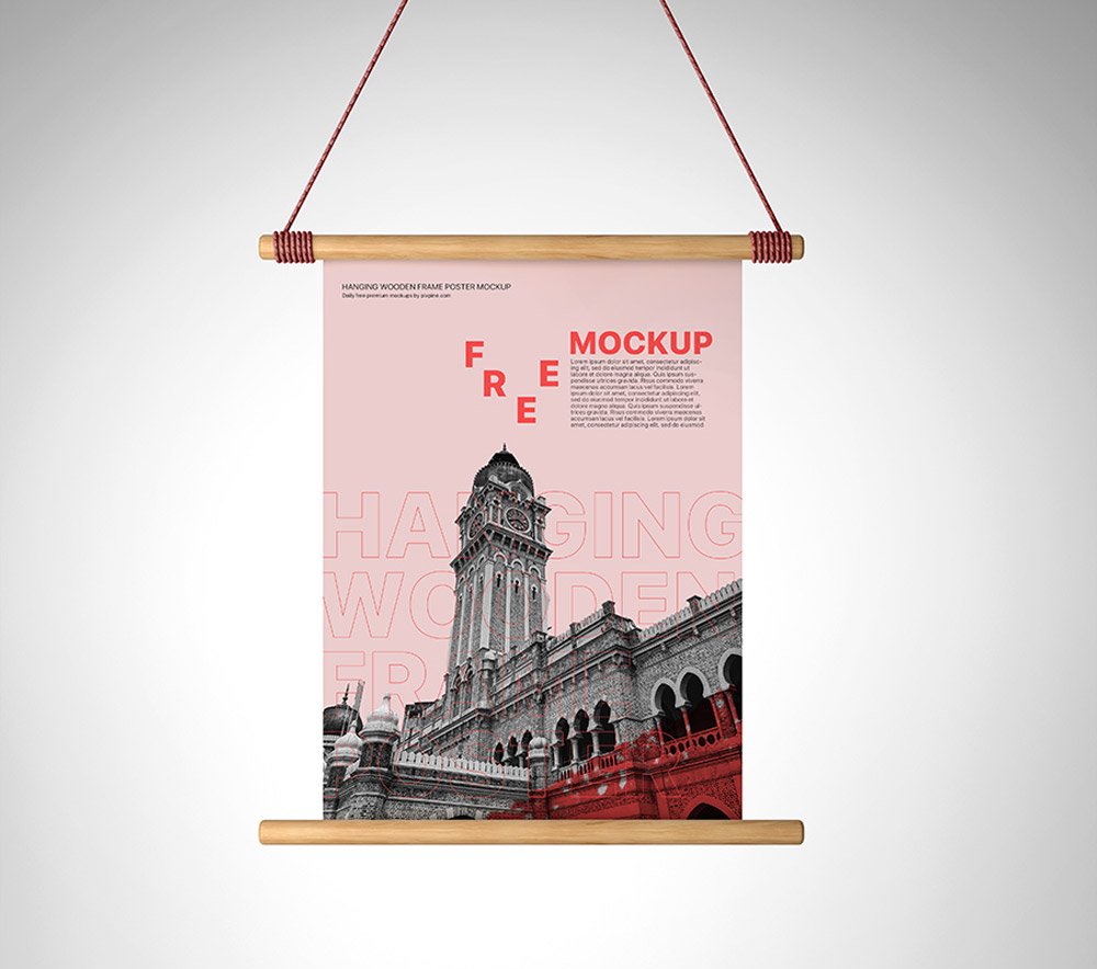 Hanging Wooden Frame Poster Mockup