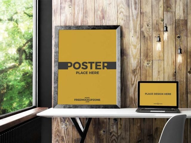 Laptop Poster Frame Mockup