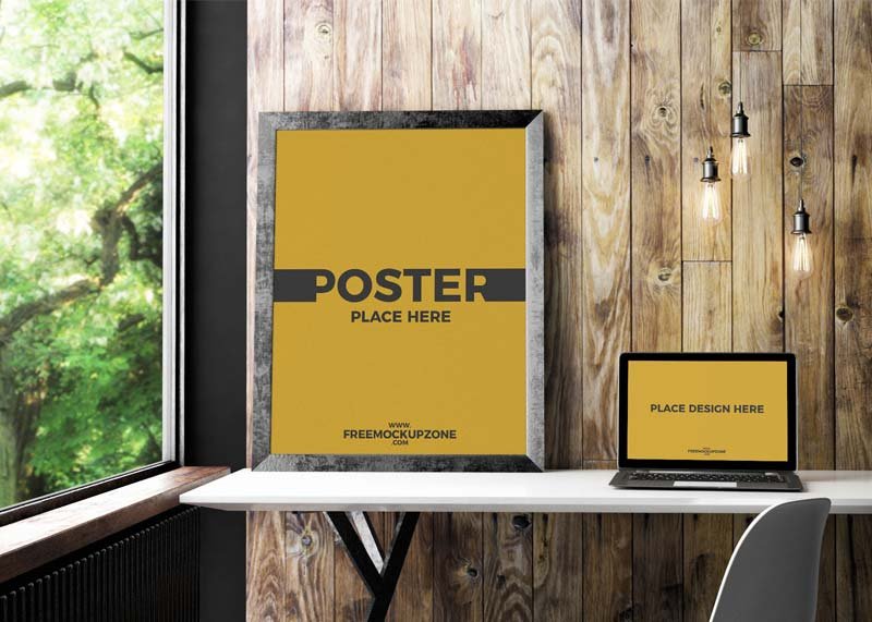 Laptop Poster Frame Mockup