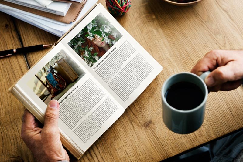 Man Reading Open Book Mockup