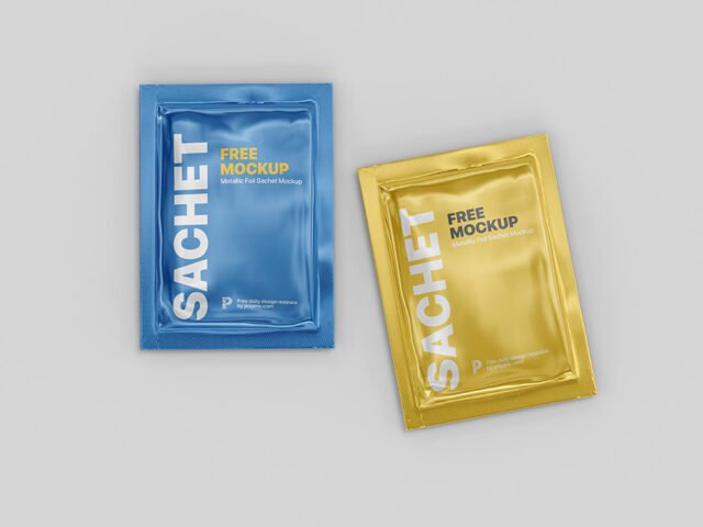 Metallic Foil Sachet Mockup