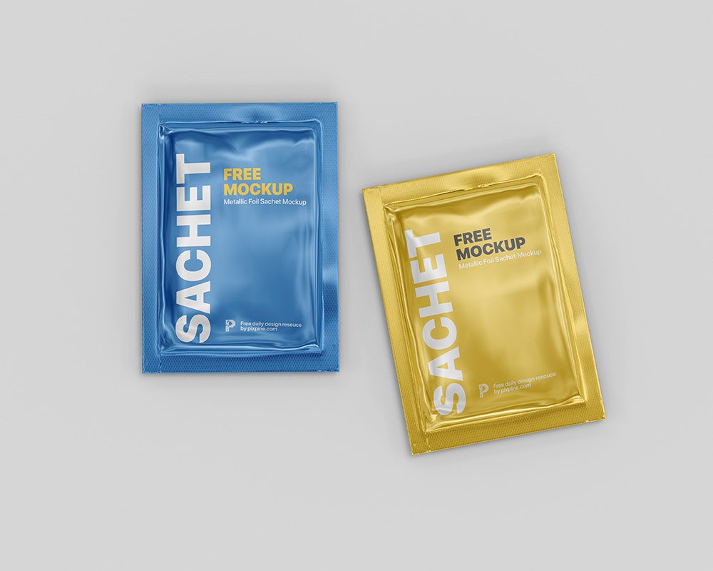 Metallic Foil Sachet Mockup