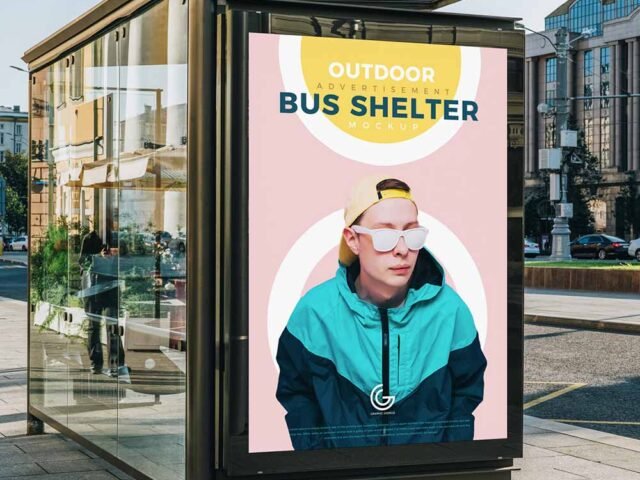 Outdoor Advertisement Bus Shelter Mockup PSD