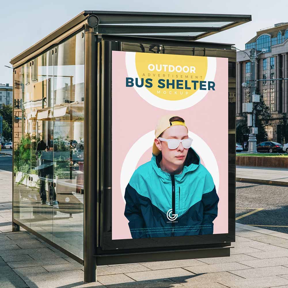Outdoor Advertisement Bus Shelter Mockup PSD