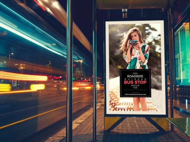 Roadside Bus Stop Billboard Mockup
