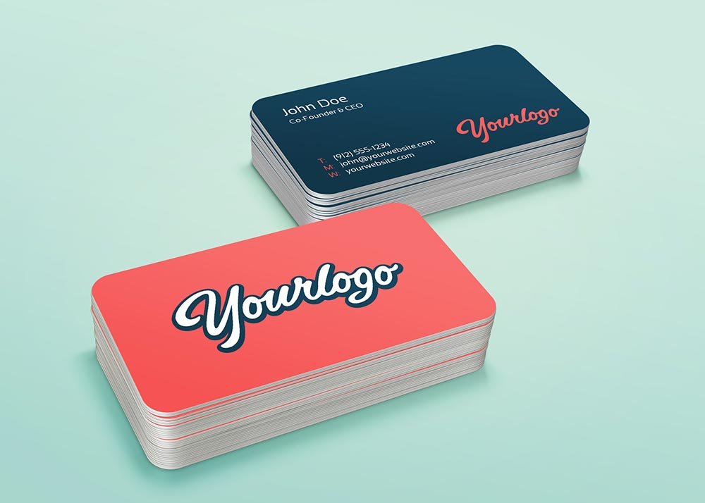 Rounded Corner Stack Business Card Mockup