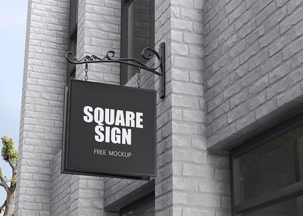 Square Hanging Store Sign Mockup