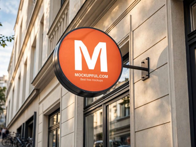 Street Round Sign Mockup PSD