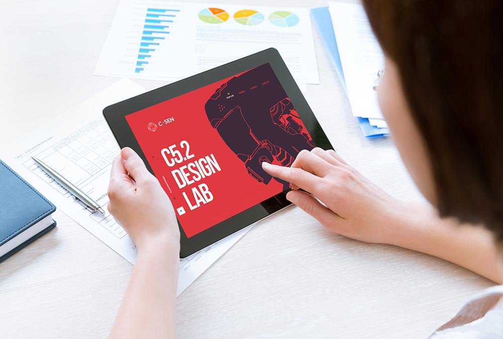 Woman Holding Tablet Mockup